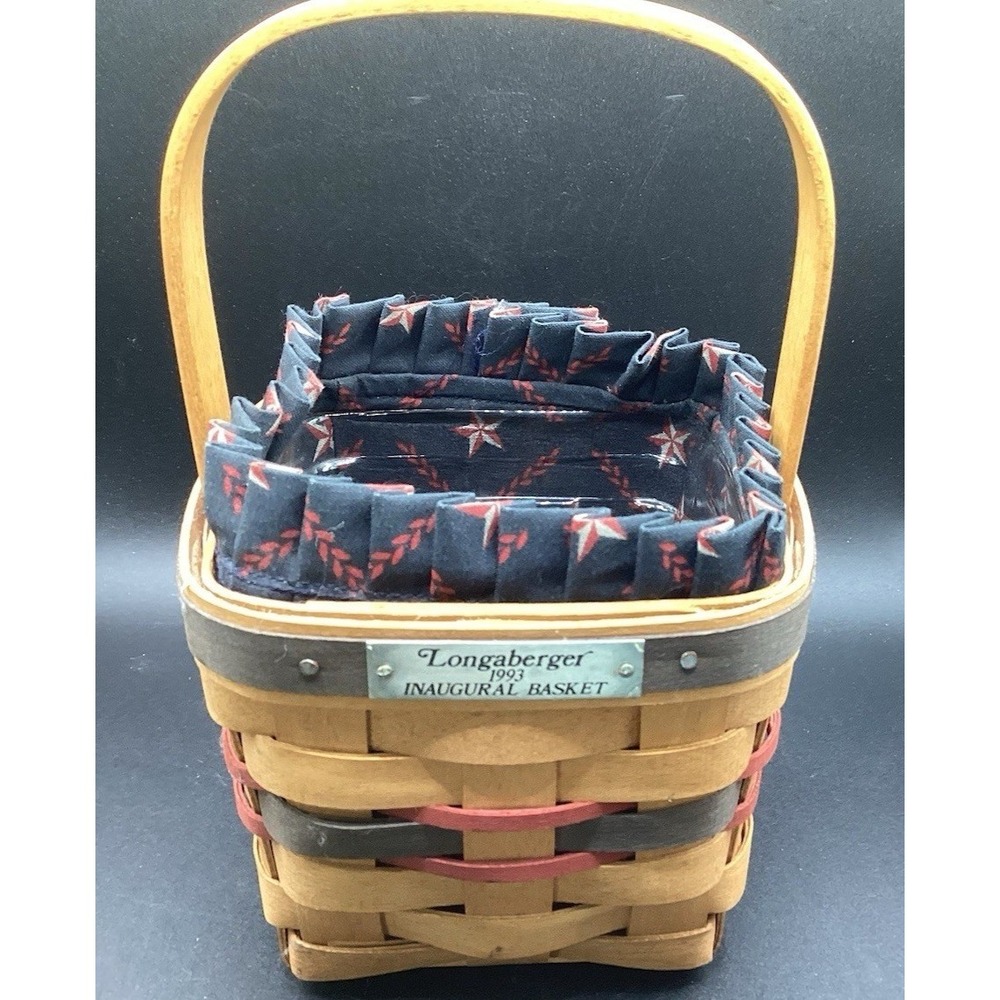 Vintage 1993 Longaberger Inaugural Basket Plastic Protector Fabric Liner Decor